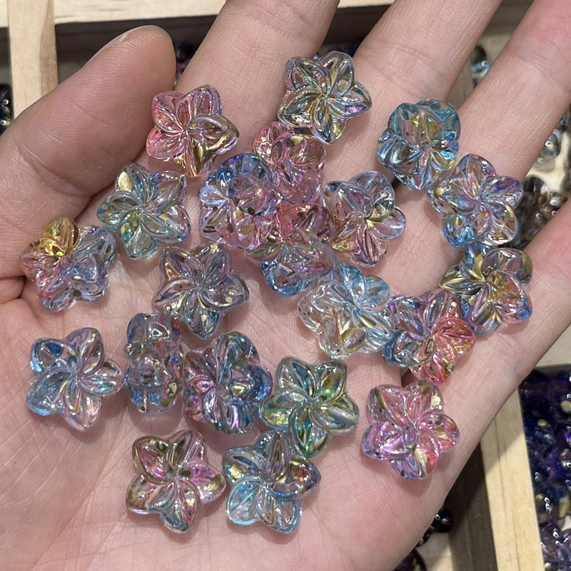 16mm translucent metallic foil Pandora color series pleated five-petal flower bead accessories DIY handmade jewelry pendant materials