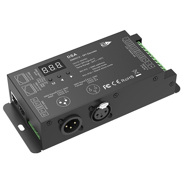 Dsa (3-Pin) (5-Pin) 5-24Vdc 900 Pixel Points Dmx-Spi Decoder Dsa (3-Pin) (5-Pin) 5-24Vdc 900 Pixel Points Dmx-Spi Decoder
