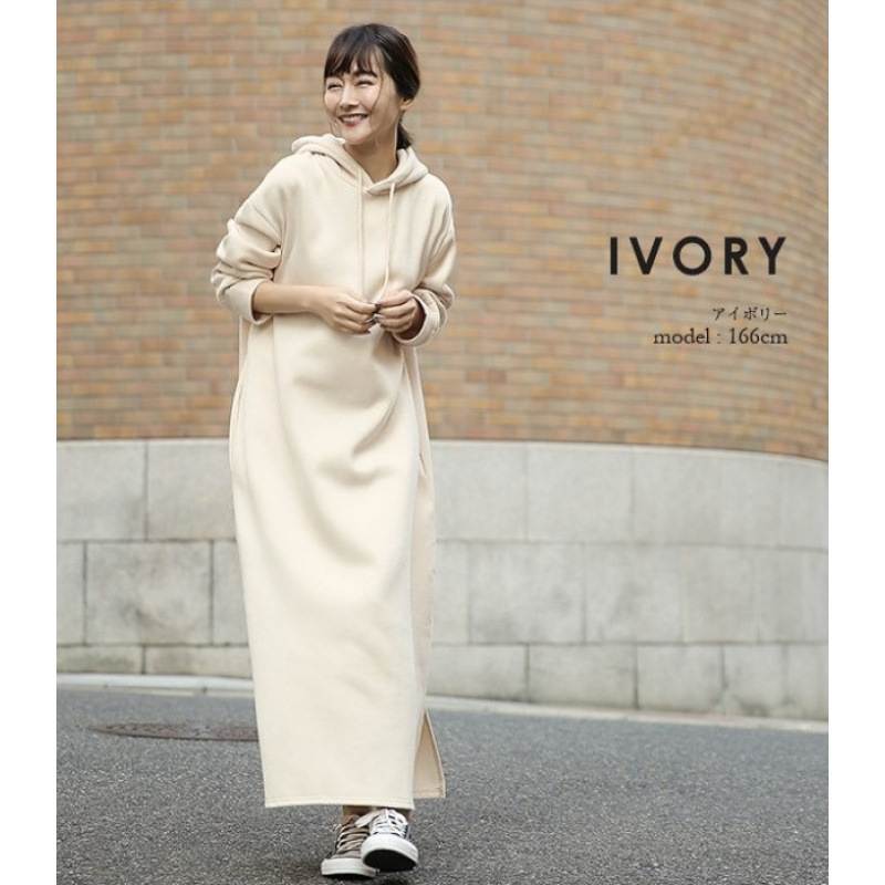 韩版冬装加绒加厚中长连帽卫衣款连衣裙