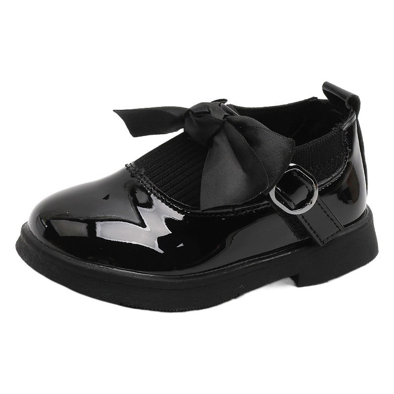 Детские туфли-носки для девочек, осень 2025, черные кожаные туфли в стиле принцессы для девочек среднего возраста, одиночные туфли в стиле принцессы