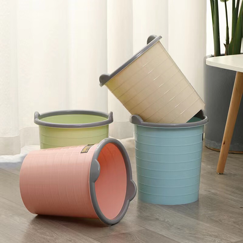 Household Round Trash Can for Home Kitchen, Living Room, Office Storage Bin, Bathroom Press Ring Paper Basket, Garbage Inner Bin
