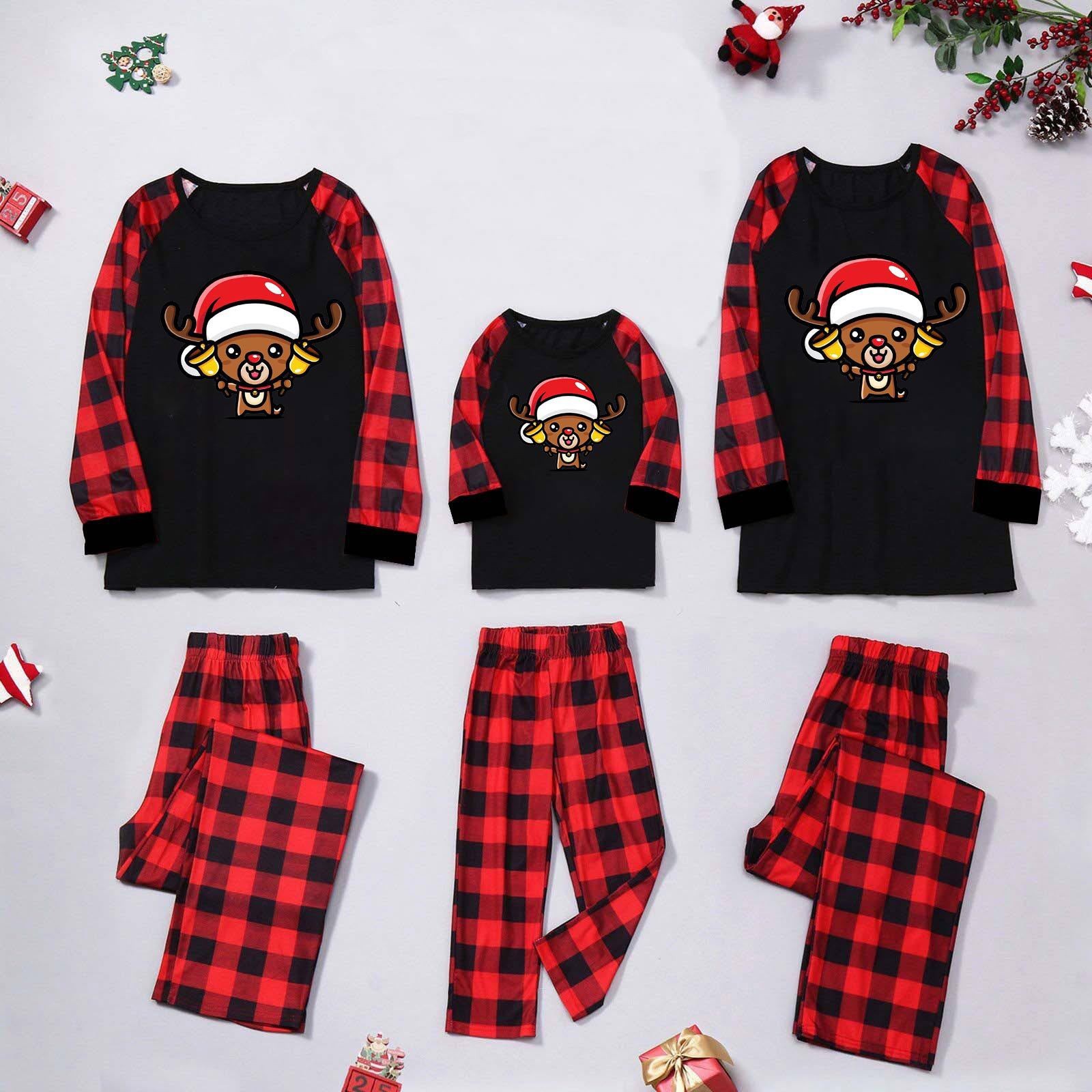 Comercio exterior personalizado nuevo traje de Navidad para padres e hijos estampado a cuadros europeo y americano cuello redondo manga larga ropa familiar navideña servicio a domicilio