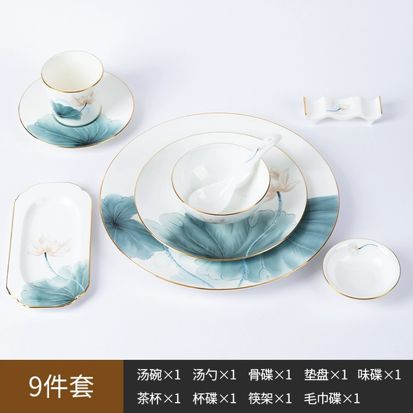 Nine -piece set (with no tea cup) bone porcelain lotus