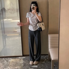 alo女式休闲裤25秋季新款抽绳反光字母宽松运动瑜伽裸感抖抖裤高