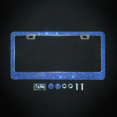 License plate holder/license plate holder | License Plate Frame with Diamonds Stainless - square-hole-sharp-corner-dark-blue-acrylic-drill