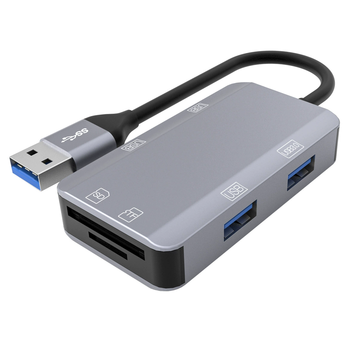 USB 3.0 Hub — Type-C/USB-A to 4×USB + SD+TF Card Reader, Compact Multi-Port Adapter
