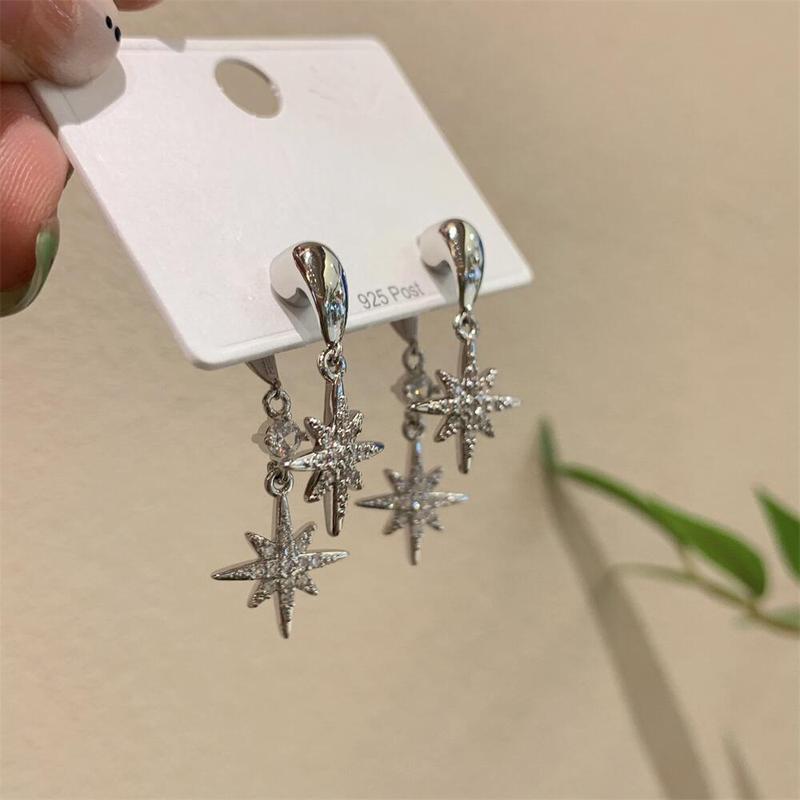 韩系锆石八芒星耳环气质水钻耳坠设计感耳饰新款高级感耳钉银针|undefined