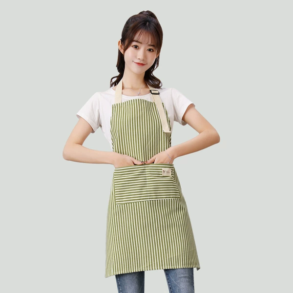 Cotton and linen striped adjustable apron [green]