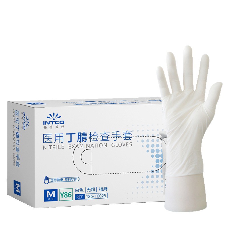 Caixa Ingke Y86 guantes de nitrilo desechables blancos engrosados guantes médicos de comidas de caucho nitrilo al por mayor