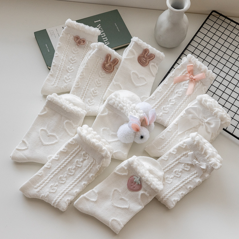 Japanese jk Socks Women's Bubble Mouth Lace Socks Lolita Princess Socks Academic Uniform Spring and Summer Mid-length Socks 208