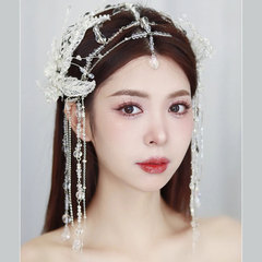 Korean-style fairy beauty bride crystal tassel hair accessory, extremely fairy and exquisite handmade bead forehead pendant forehead decoration wedding hair accessory