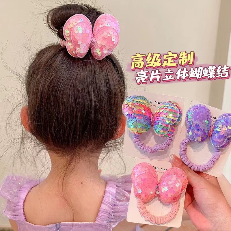 兒童發圈亮片蝴蝶發繩可愛頭繩女童扎馬尾女孩皮筋高彈不傷發髮飾