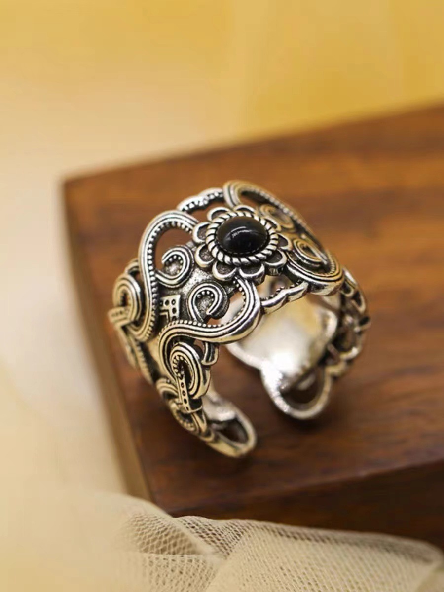 Vintage chinese totem ring voor dames brede designer ring_voghion.com