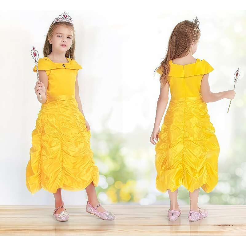 Halloween Yellow Belle Princess Dress One-Shoulder Cake Dress Beauty and the Beast Children's Dress Princess Style