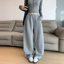 灰色弯刀香蕉裤女秋冬2025新款卫裤高腰显瘦宽松小个子运动阔腿裤