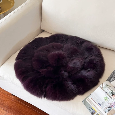 Car Carpet, Carpet Round Nordic Light Luxury - dark-purple-natural-fox-fur-approximately-48cm-in-diameter-cushion
