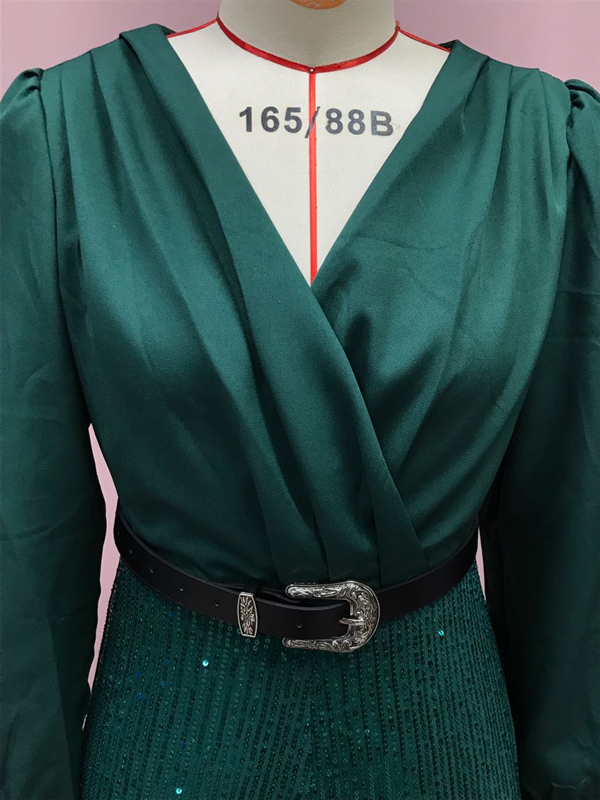 Elegant Women's Jumpsuit With Sequin Detail And V-neck Design_voghion.com