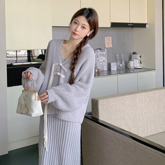 针织家居服甜美古风纯色新中式睡裙睡袍软绵绵睡衣女秋冬两件套