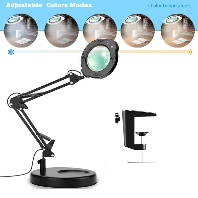 Lámparas de escritorio LED de 5 colores, lupa de temperatura, dos en uno, reparación y soldadura de uñas, protección de ojos USB.