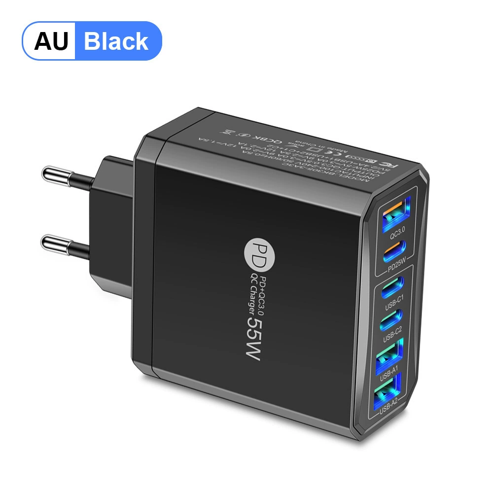 Быстрое зарядное для мобильного телефона 3PD+3USB, дорожный блок, стандарты PD55W QC3.0+PD25W