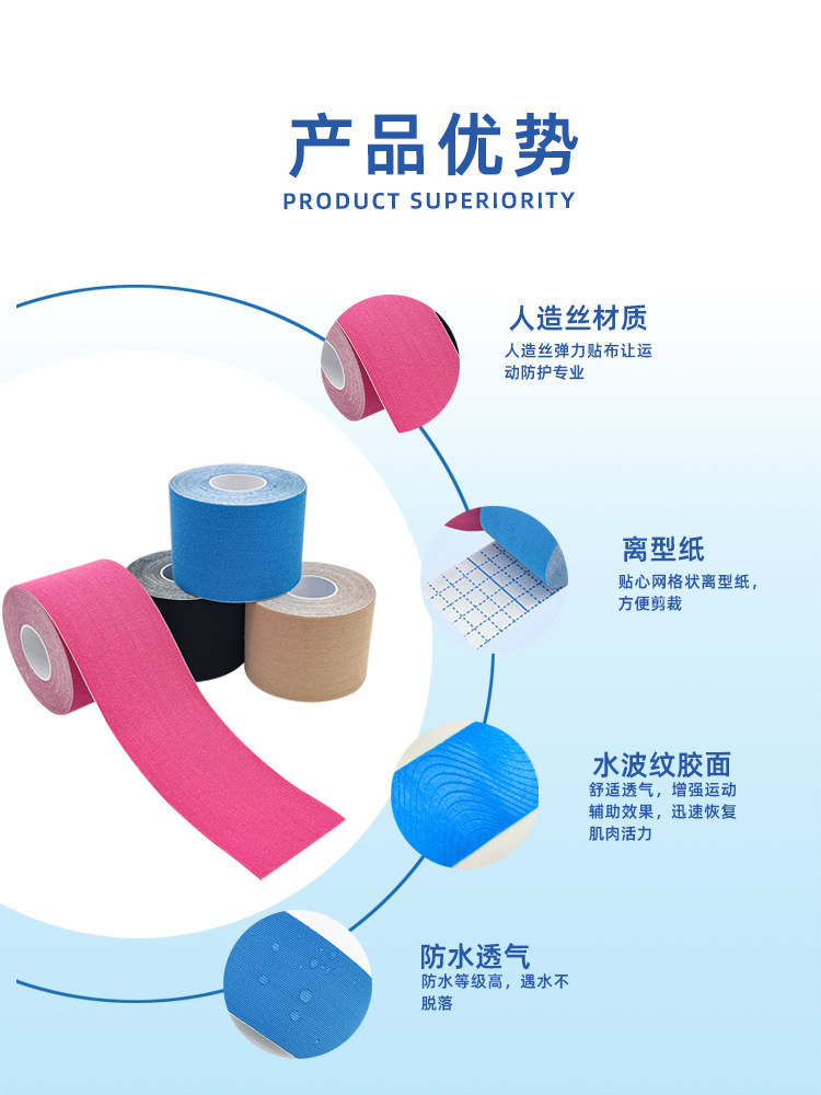 Kinesiologytape adhesivo muscular profesional de fibra de rayón de fisioterapia adhesivo deportivo adhesivo de rodilla adhesivo de rodilla