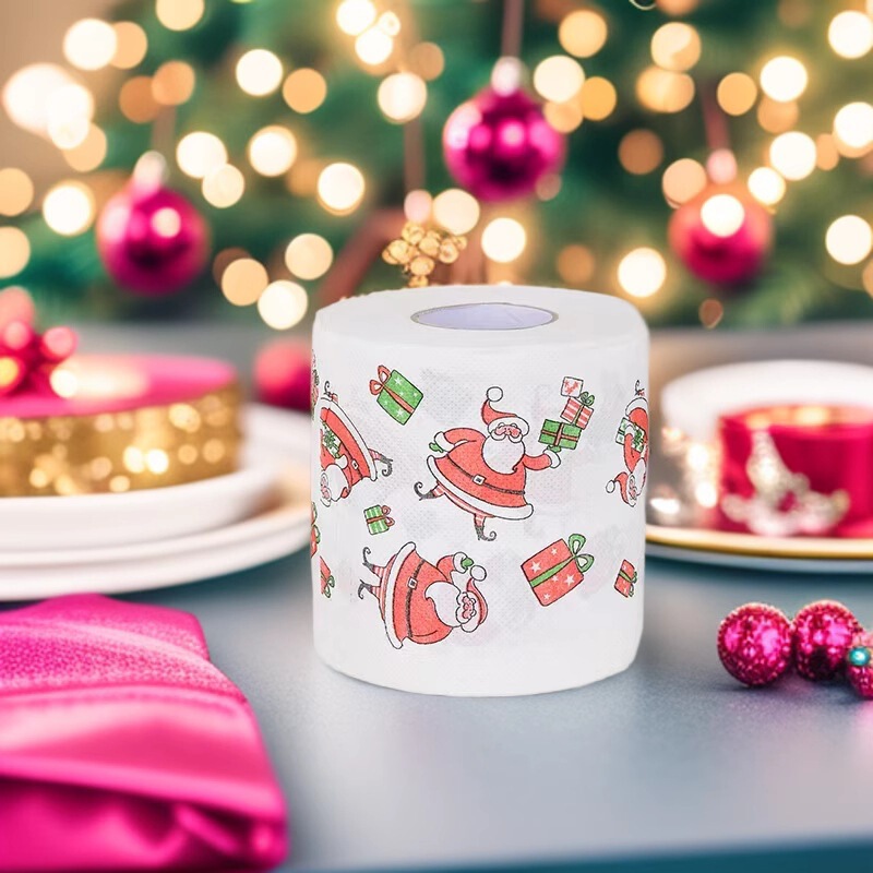 Christmas Series Creative Cross-Border Export Printed Toilet Paper Gift Tissue Factory Direct Delivery Toilet Paper Affordable Pack