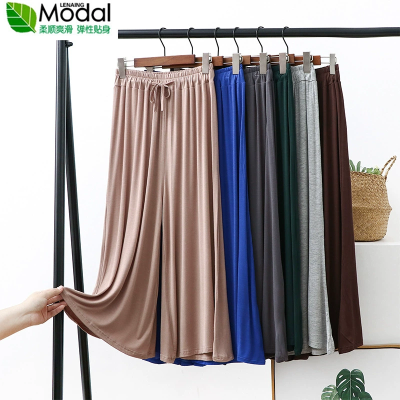 Женские брюки из модала с широкими штанинами, летние новые драпированные однотонные свободные брюки до щиколотки в Корейском стиле с высокой талией, прямые брюки до щиколотки