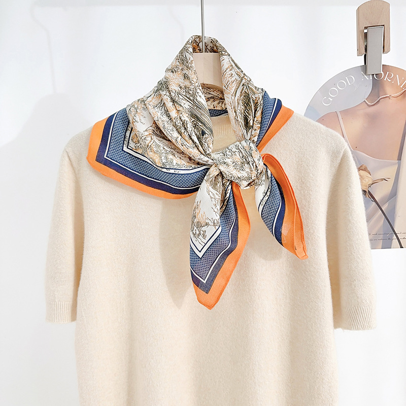 Temperamento de moda japonesa y coreana 68 toallas cuadradas de patrón de personaje de mujer con bufandas profesionales de alto nivel con un nicho de pañuelo