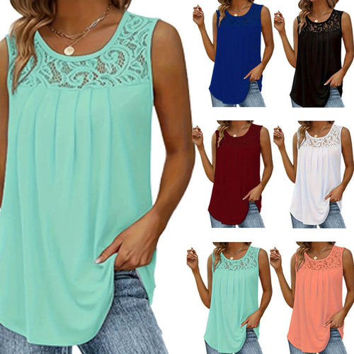 New European and American spring and summer solid color all-matching sleeveless chest pleated casual vacation top loose type