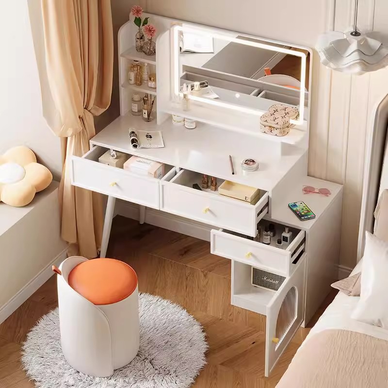 Gabinete de almacenamiento de lujo ligero en un dormitorio moderno simple gran capacidad mesa de maquillaje blanca mesa de maquillaje de alta calidad