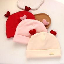 婴儿帽子秋季冬款加厚棉遮脑门新生儿女宝宝护囟门保暖桃心套头帽