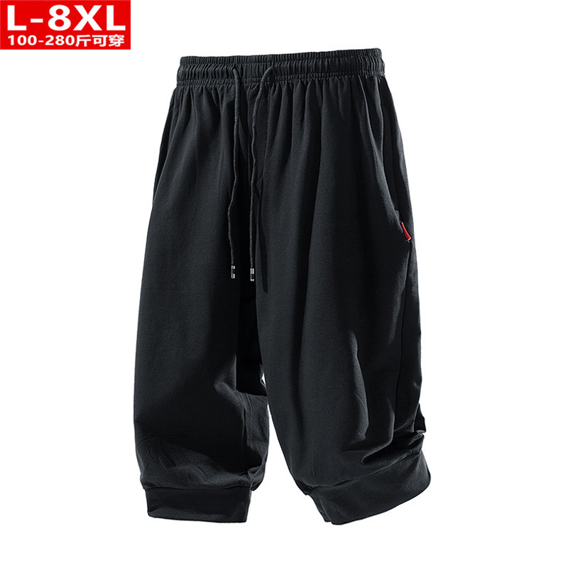 Summer Trendy Men's Sports Casual Cropped Pants Plus Size Loose Cotton Knit Mid-Length Shorts