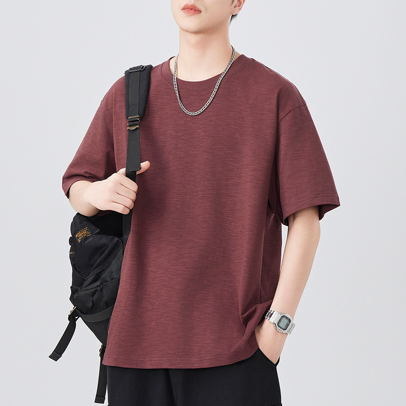 Dan Baoni | Slub Cotton Summer Round Neck Short Sleeve T-shirt Men's Pure Cotton Loose Half Sleeve Japanese Retro Fashion Brand Top