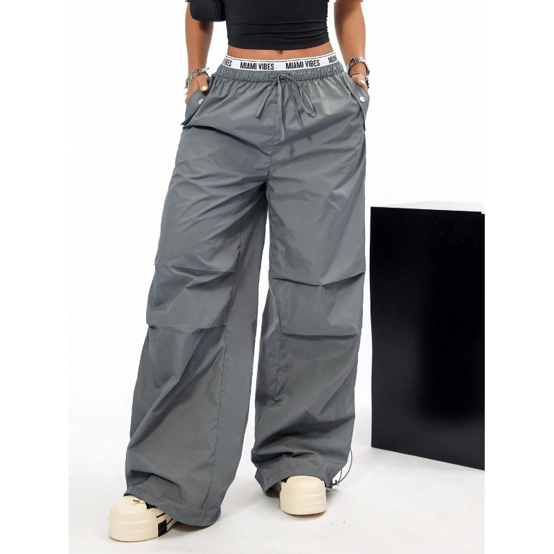 Vintage Military Cargo Pants For Women - High Waist Loose Fit Parachute Pants With Drawstring & Pleats, Polyester Casual Streetwear, XS-XL_voghion.com