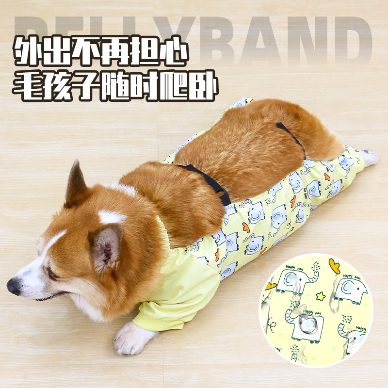 宠物狗狗肚兜衣服四脚全包防着凉防水狗雨衣柯基防脏护肚衣防尘裤|undefined