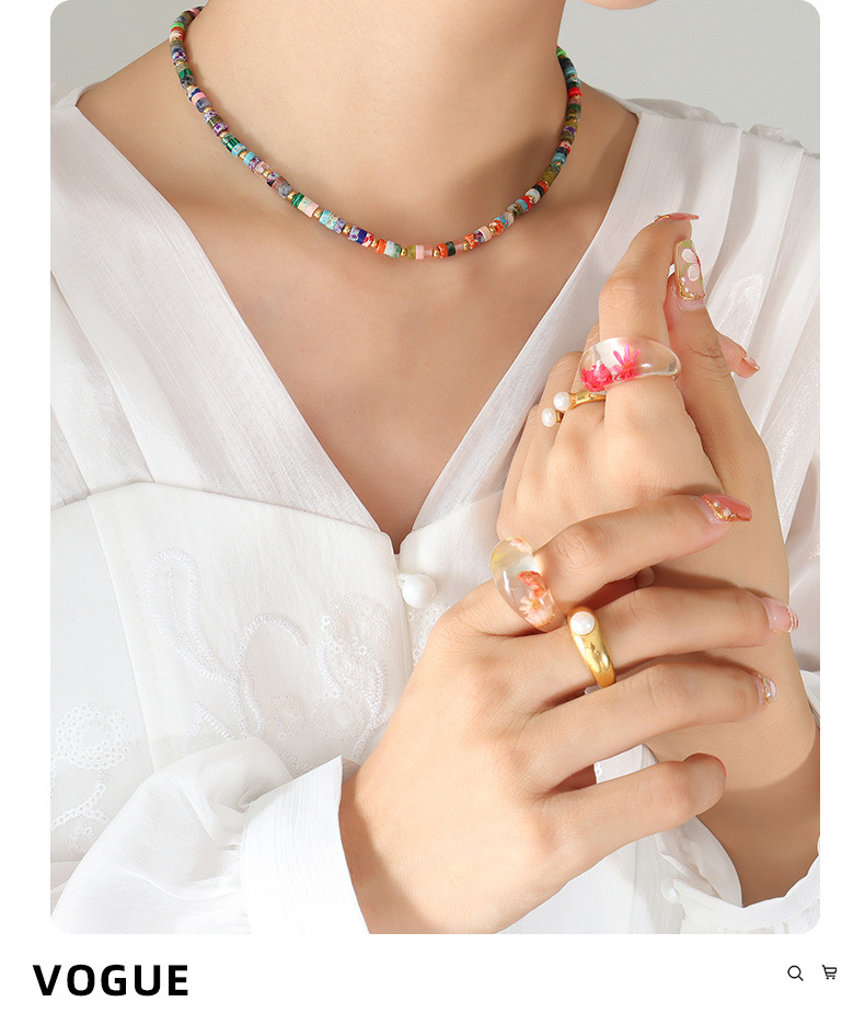 Vacation Circle natural stone Titanium Steel Necklace Beaded Plating