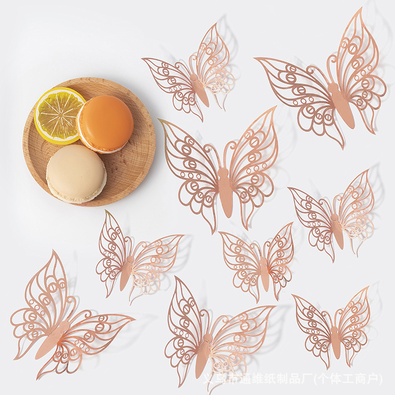12 pegatinas doradas de mariposas huecas para pared, pegatinas de mariposas para decoración de paredes del hogar, pegatinas creativas de mariposas.