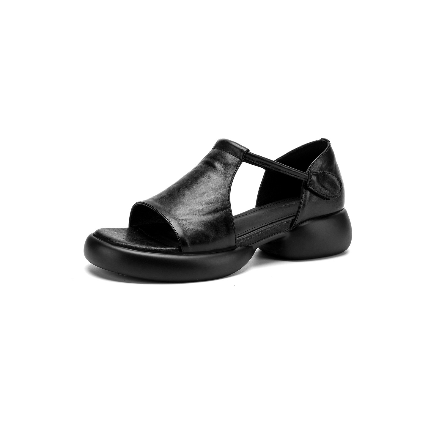 Sandal nữ quai chữ T đế dày, dán Magic Stig, form rộng thoải mái — màu nâu
