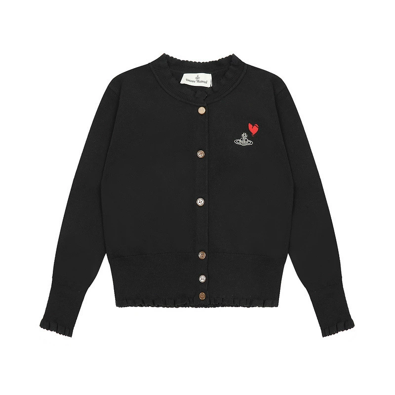 Кардиган (Vivienne Westwood) с вышитым сердцем и орбом, шерсть, размеры S–L, абрикос/чёрный