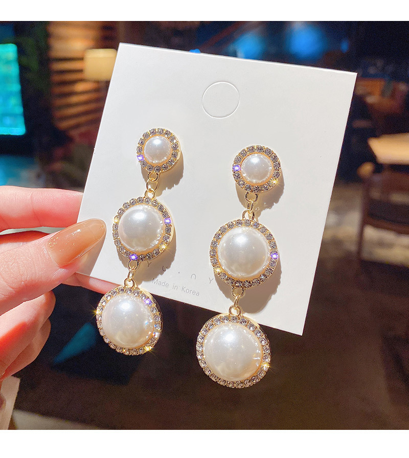 Fashion Circle Pearl Tassel Copper Earrings Wholesale display picture 5