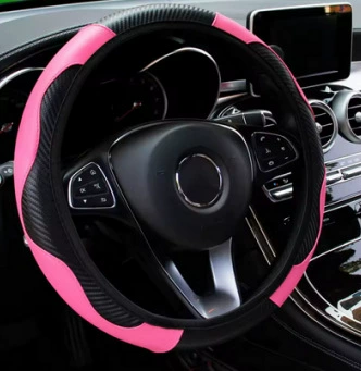 Steering wheel cover Cover Carbon Fiber Leather Without - leather-carbon-fiber-deep-pink-38cm