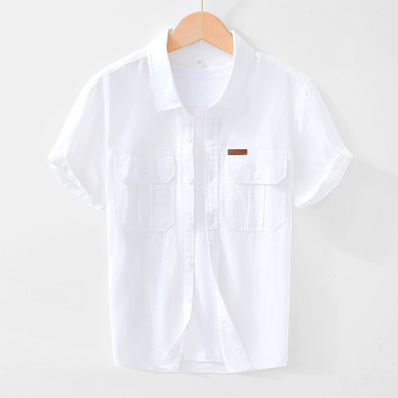 8028 инструмент повседневный сплошной цвет рубашки с короткими рукавами с лацканами, свободная хлопковая тонкая рубашка с половиной рукава, одна часть волос