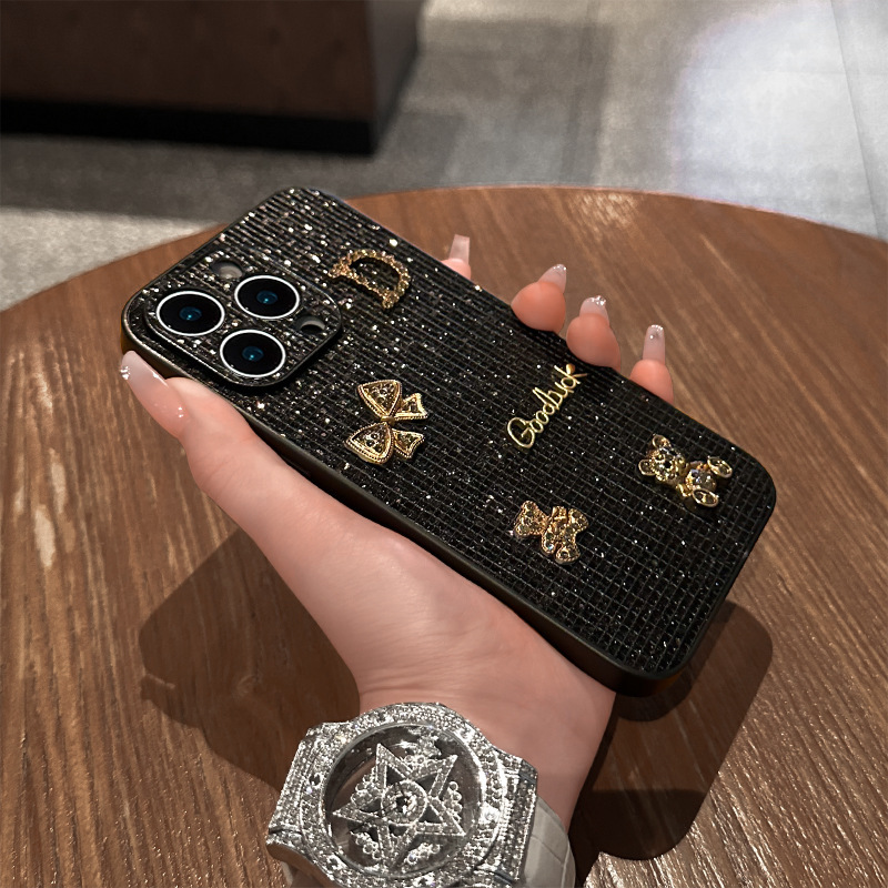闪钻蝴蝶结小熊公仔适用苹果15promax手机壳iphone16轻奢高级感14|undefined