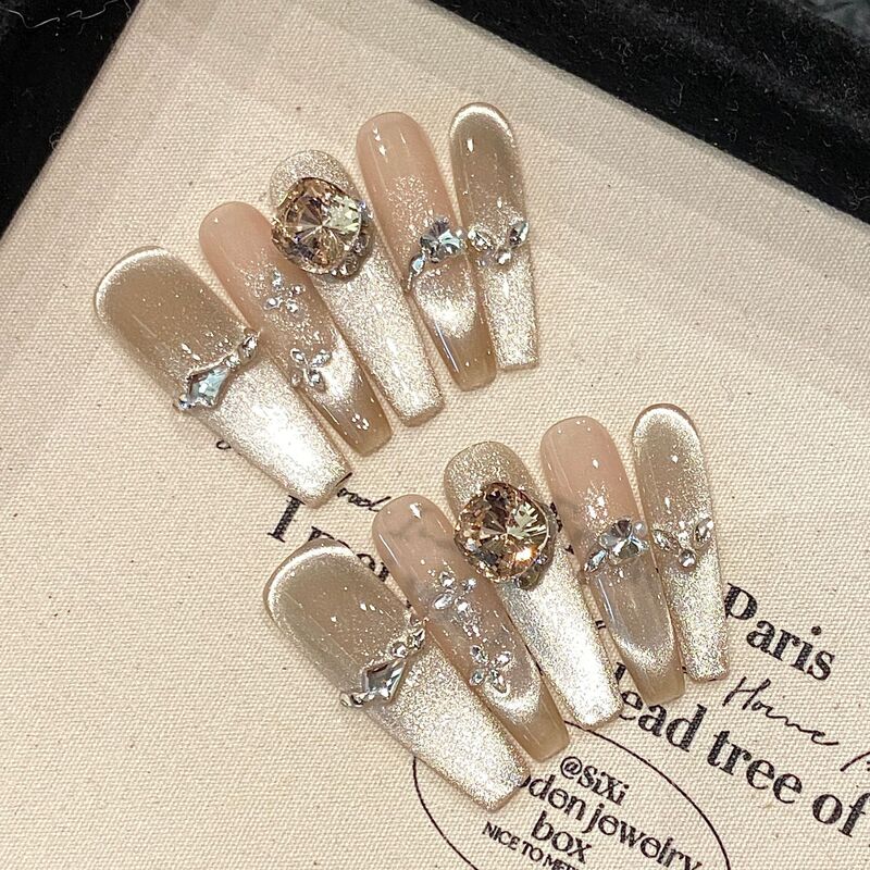 Yihe Flash Cat's Eye Light Luxury Long Pure Hand-worn Armor Cat's Eye Nail Patch Removable Phototherapy Factory Yihe Flash Cat's Eye Light Luxury Long Pure Hand-worn Armor Cat's Eye Nail Patch Removable Phototherapy Factory