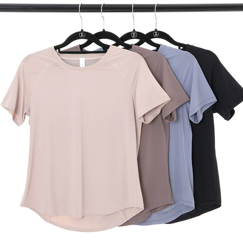 Cross-border ice-skin plus size yoga tops, quick-drying fitness wear short-sleeved T-shirts, nude-feeling loose sports tops for women