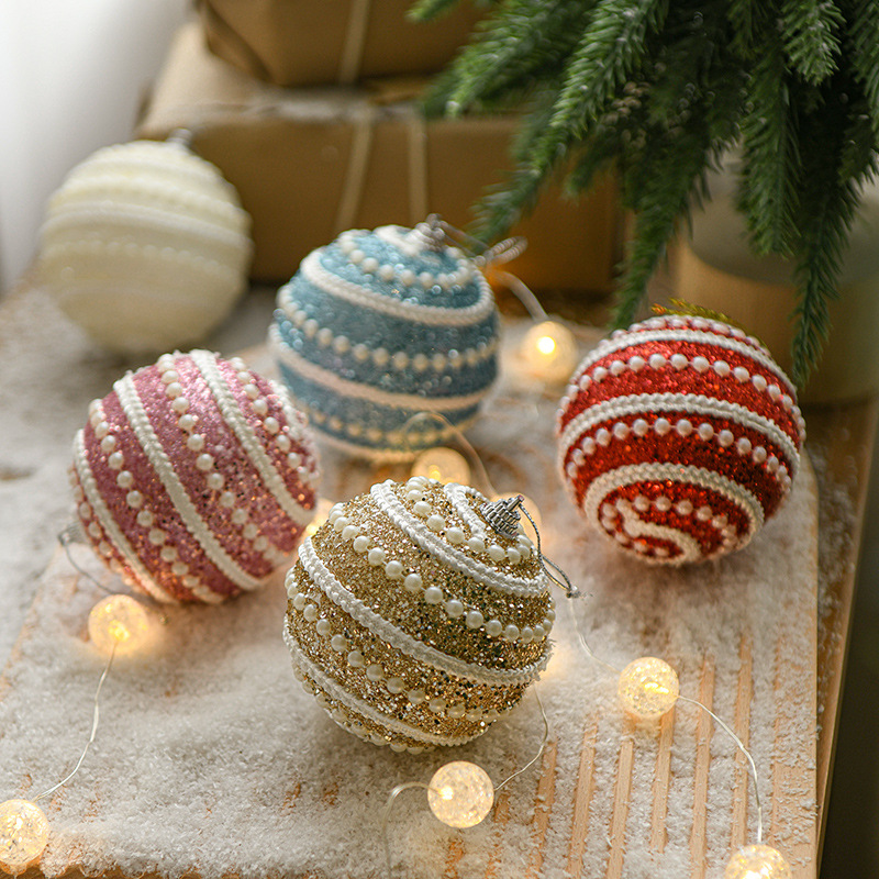 Bolas de Navidad de alta gama con perlas, adornos para árboles de Navidad, bolas decorativas pintadas, suministros de decoración con ambiente navideño, regalos