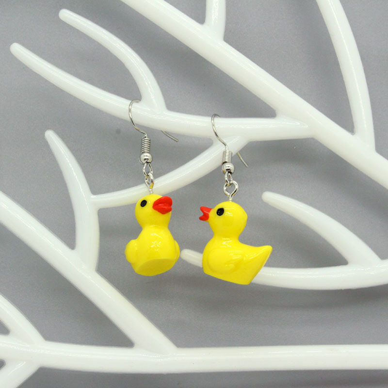 Shuo Europe And America Cross Border New Accessories Personality Yellow Duck Small Animal Earrings Earrings Irregular Three-dimensional Earrings display picture 4