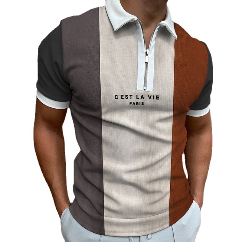2024 primavera y otoño comercio exterior venta caliente cremallera polo camisa de manga corta camisa de polo casual de moda impresión digital 3D