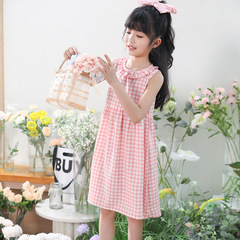 24 Summer Children Fresh Small Floral Bubble Crepe Sleeveless Backless Dress for Girls Cute Baby Doll Collar Princess Dress