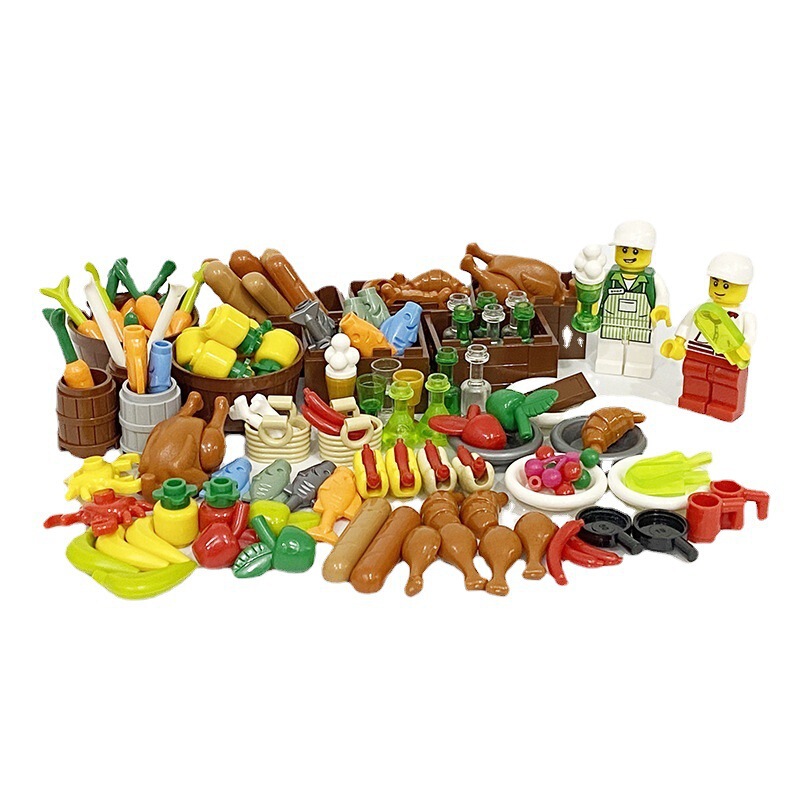 Moc Radish Food Fruit Wooden Frame Bread Small Particle Building Blocks Handheld Banana Pineapple Plastic Toy Spare Parts